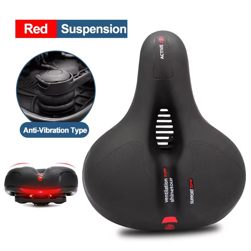 Hollow Breathable Bicycle Saddle Men Women MTB Road Bike Saddle Shock Absorbing Comfortable Big Butt Bike Seat Safety Warning